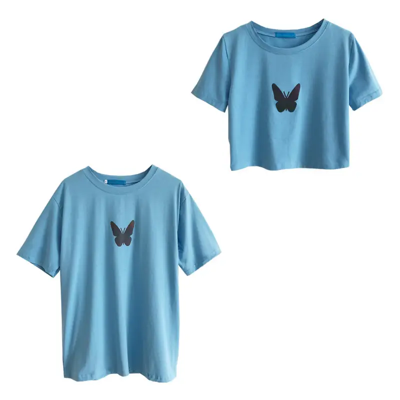 Women Reflective Butterfly Short Sleeve T-Shirt Blue