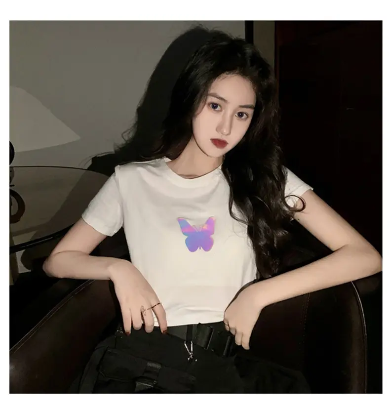 Women Reflective Butterfly Short Sleeve T-Shirt Blue — feature 12