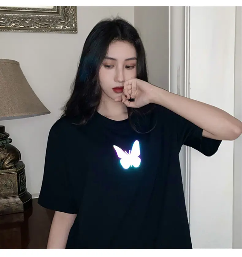 Women Reflective Butterfly Short Sleeve T-Shirt Blue — feature 17