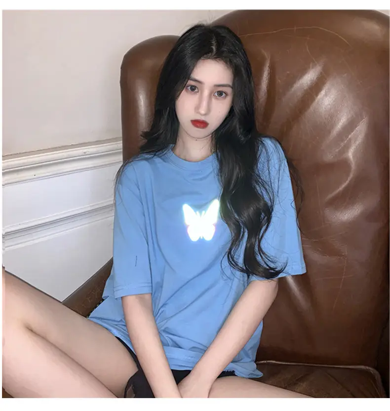 Women Reflective Butterfly Short Sleeve T-Shirt Blue — feature 20