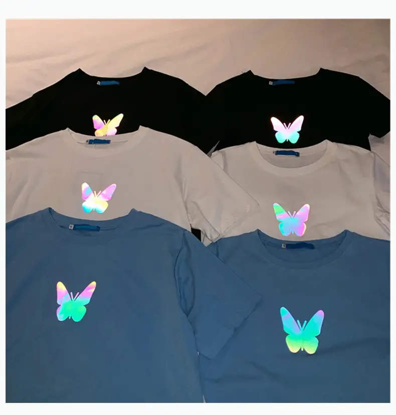 Women Reflective Butterfly Short Sleeve T-Shirt Blue — feature 27