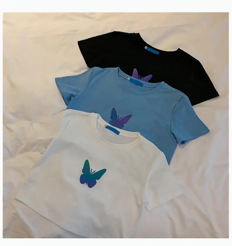 Women Reflective Butterfly Short Sleeve T-Shirt Blue — feature 28