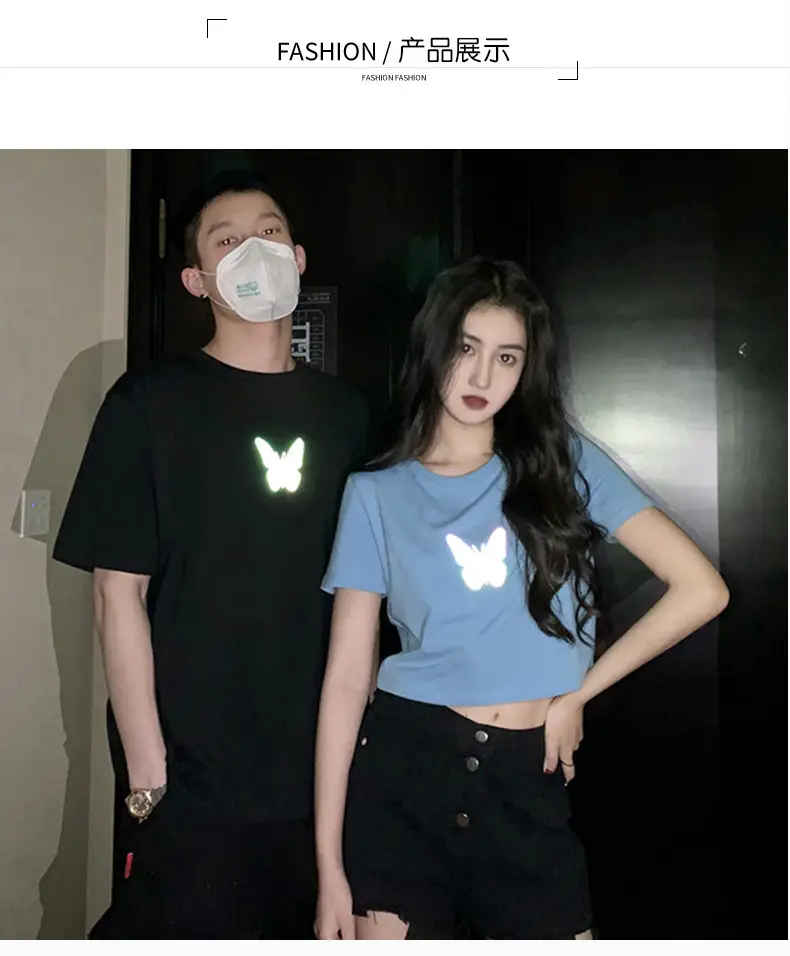 Women Reflective Butterfly Short Sleeve T-Shirt Blue — feature 3