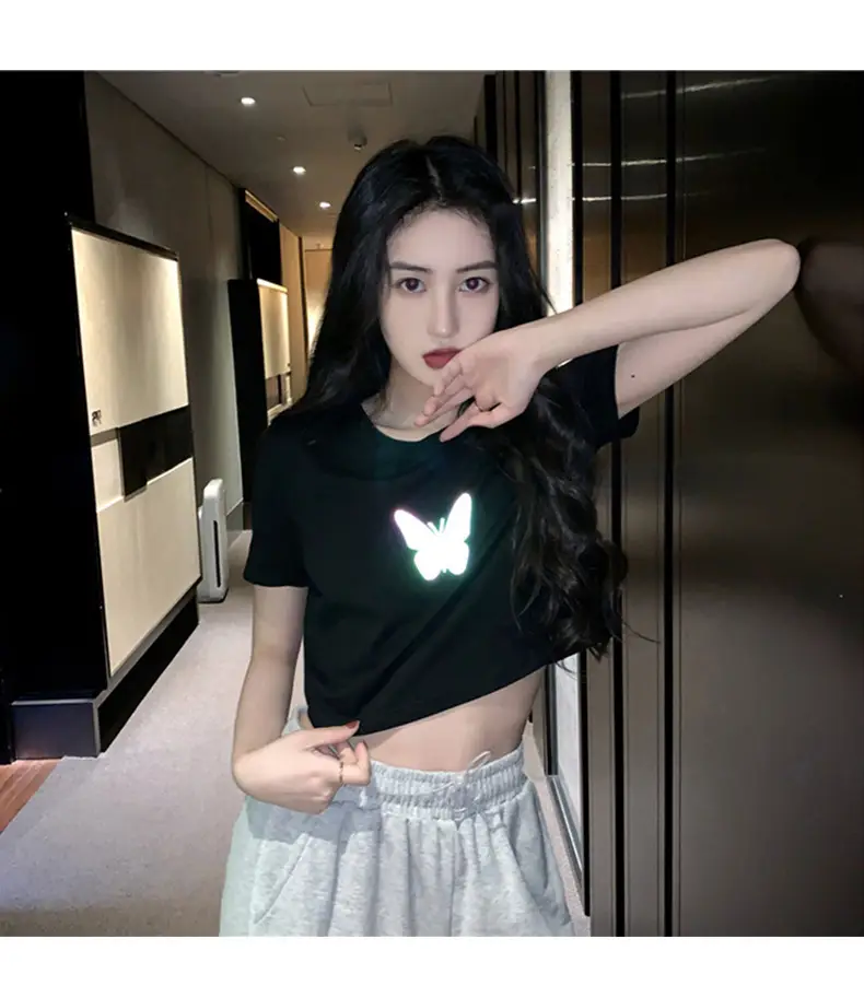 Women Reflective Butterfly Short Sleeve T-Shirt Blue — feature 6