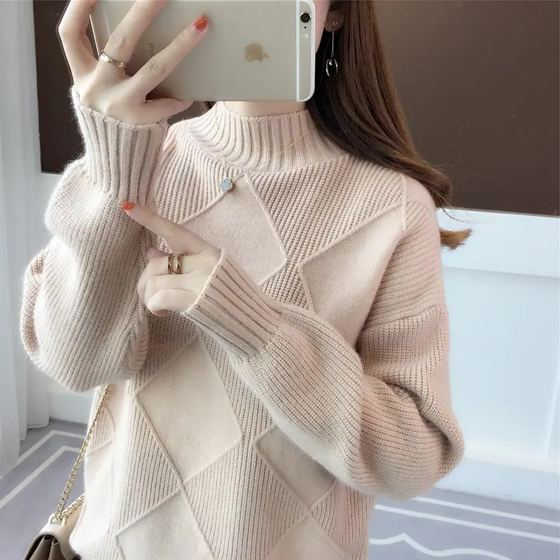 Women's Purple Knitted Half-Turtleneck Sweater Early Autumn 2025
