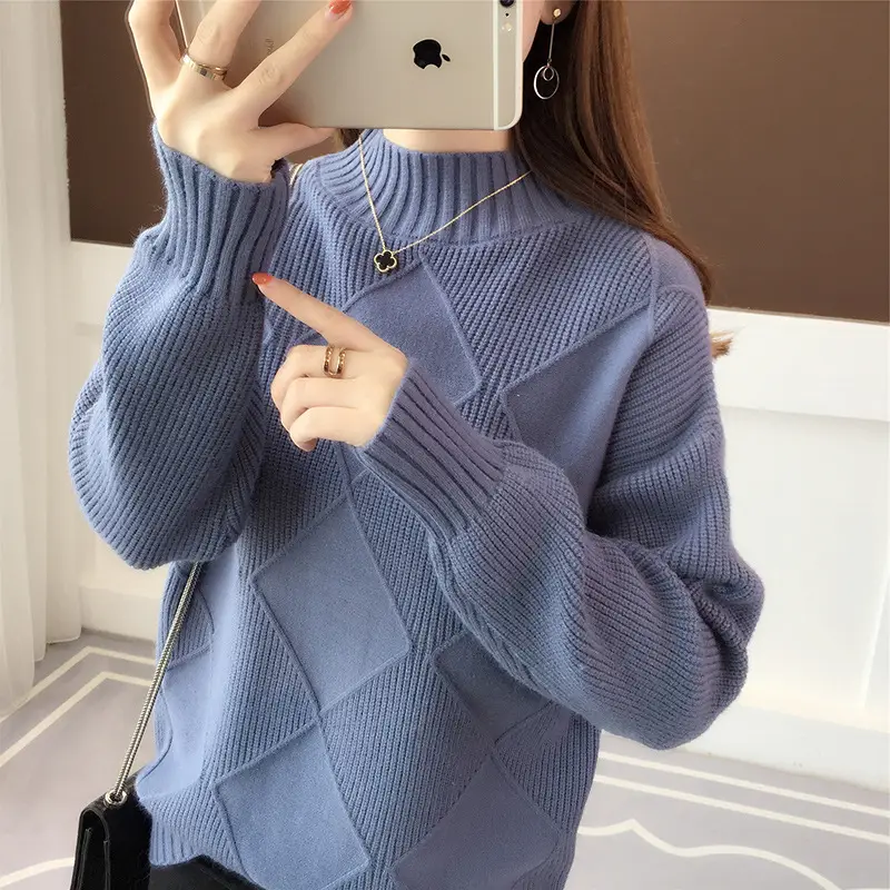Women's Purple Knitted Half-Turtleneck Sweater Early Autumn 2025