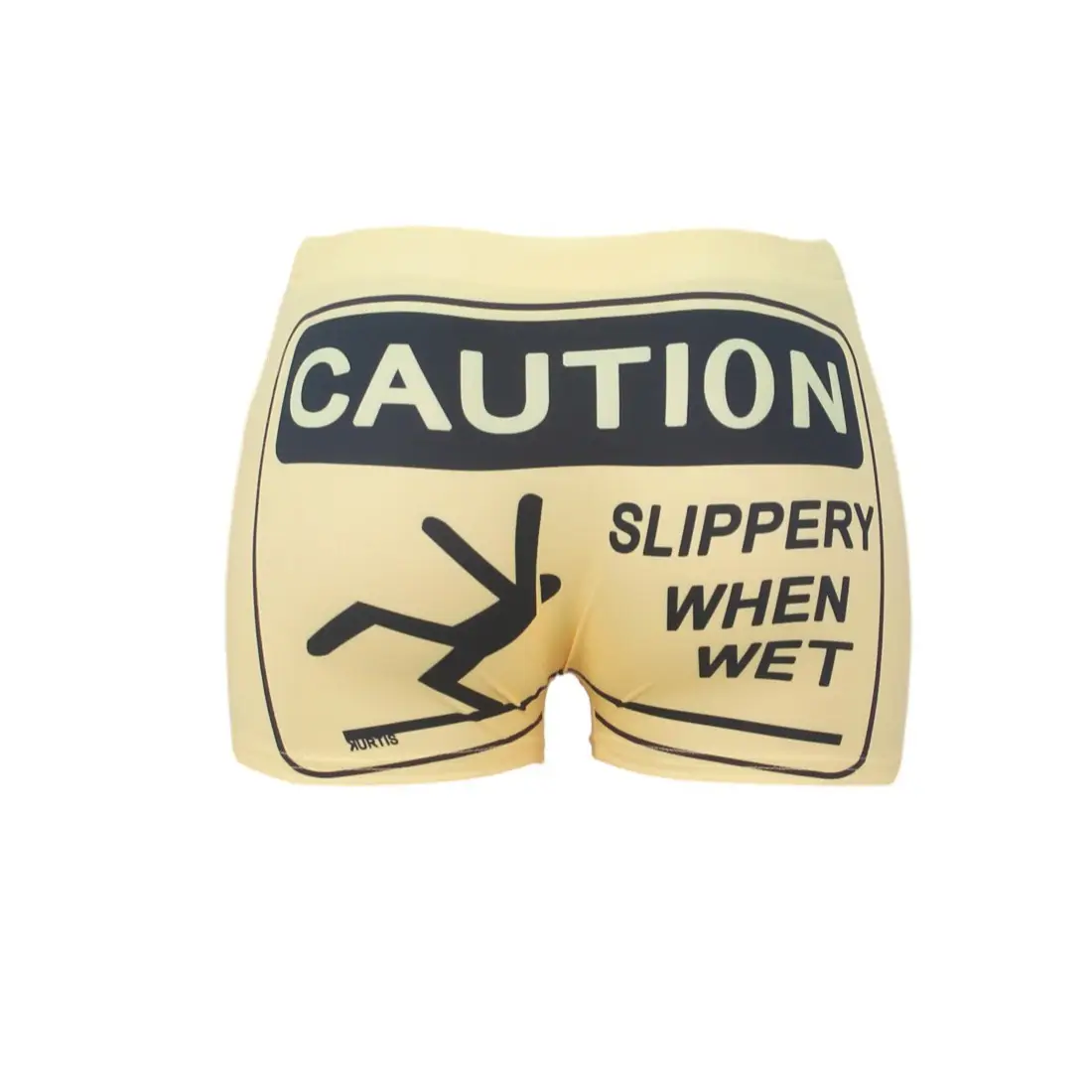 Women's Printed Tight Shorts Yellow "Caution Slippery Wet" - Image 17