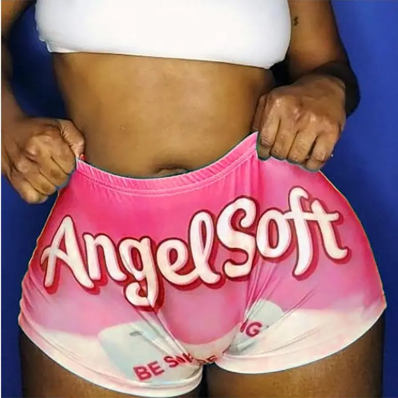 Women's Printed Tight Shorts Yellow "Caution Slippery Wet" - Image 13