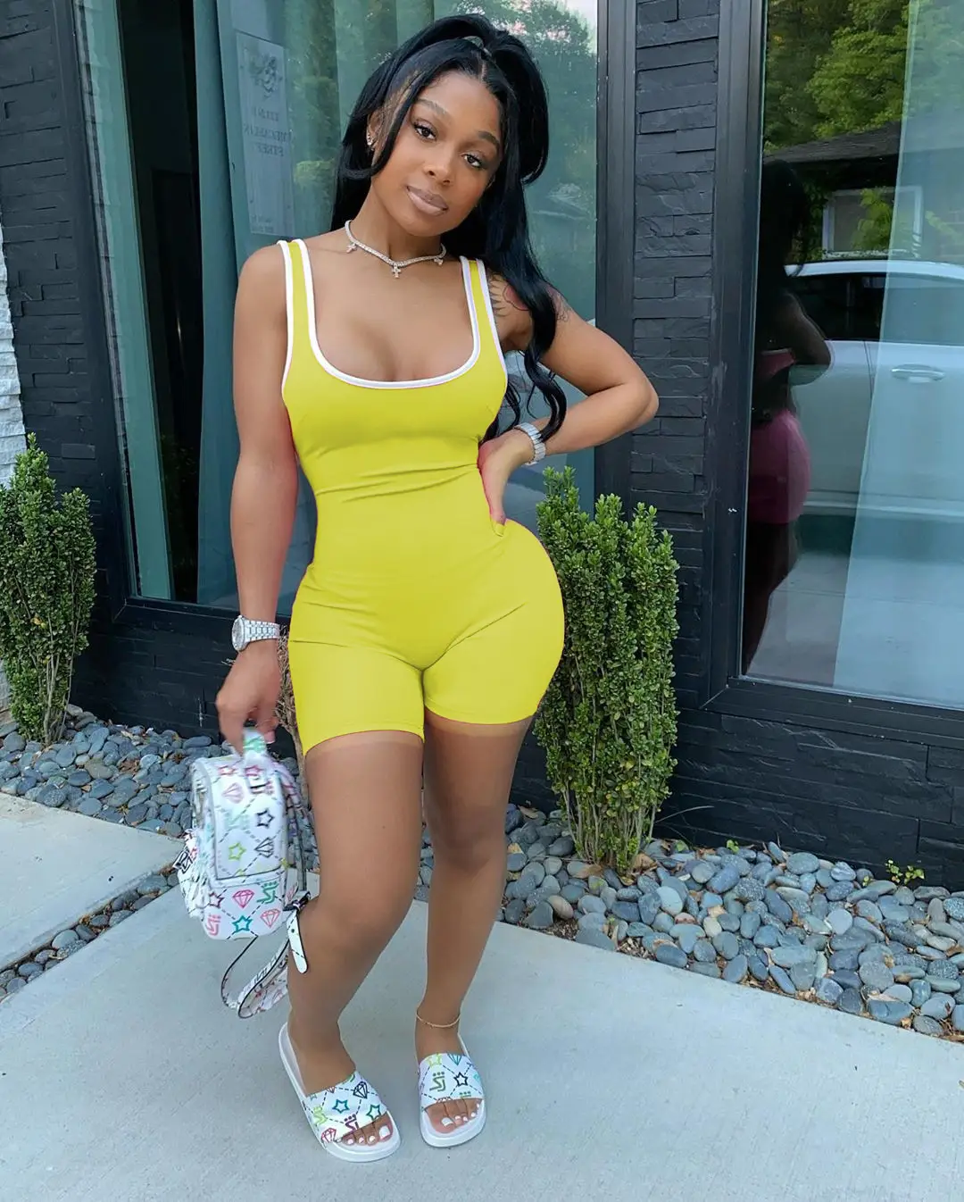 2024 Summer Yellow High Waist Slim Fit Jumpsuit Women - Image 6