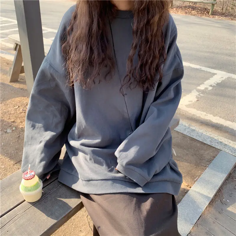 Women's Cotton Loose Sweatshirt White Spring Autumn - Image 4