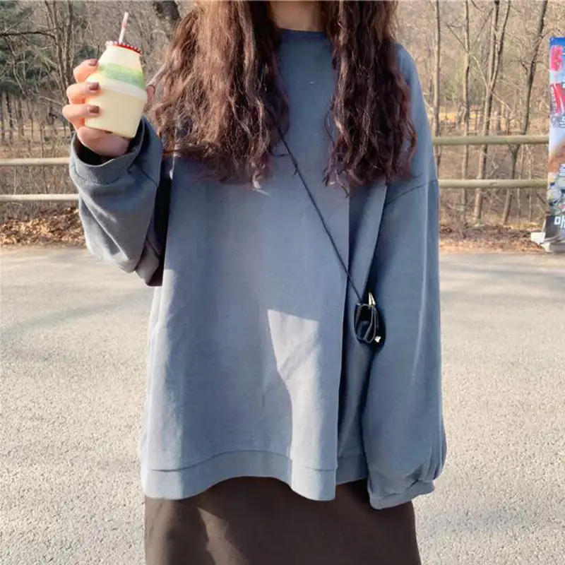 Women's Cotton Loose Sweatshirt White Spring Autumn - Image 5