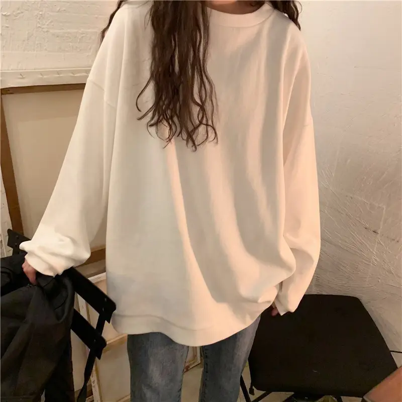 Women's Cotton Loose Sweatshirt White Spring Autumn — feature 10