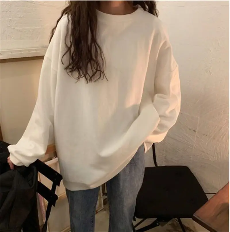 Women's Cotton Loose Sweatshirt White Spring Autumn — feature 11