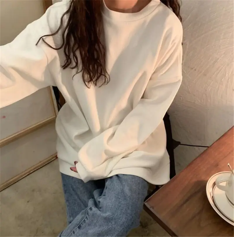 Women's Cotton Loose Sweatshirt White Spring Autumn — feature 12