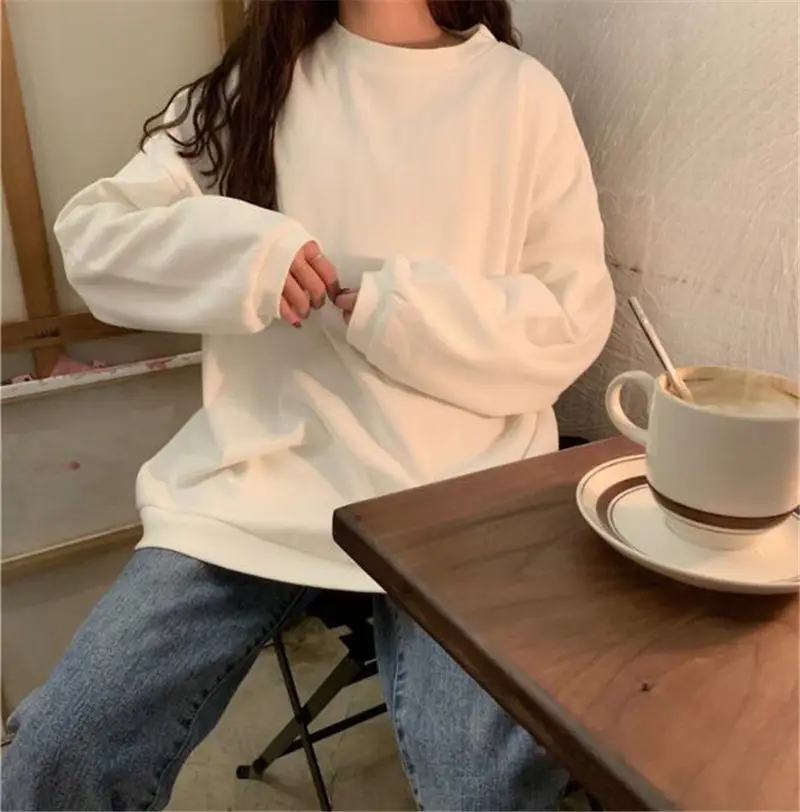 Women's Cotton Loose Sweatshirt White Spring Autumn — feature 13