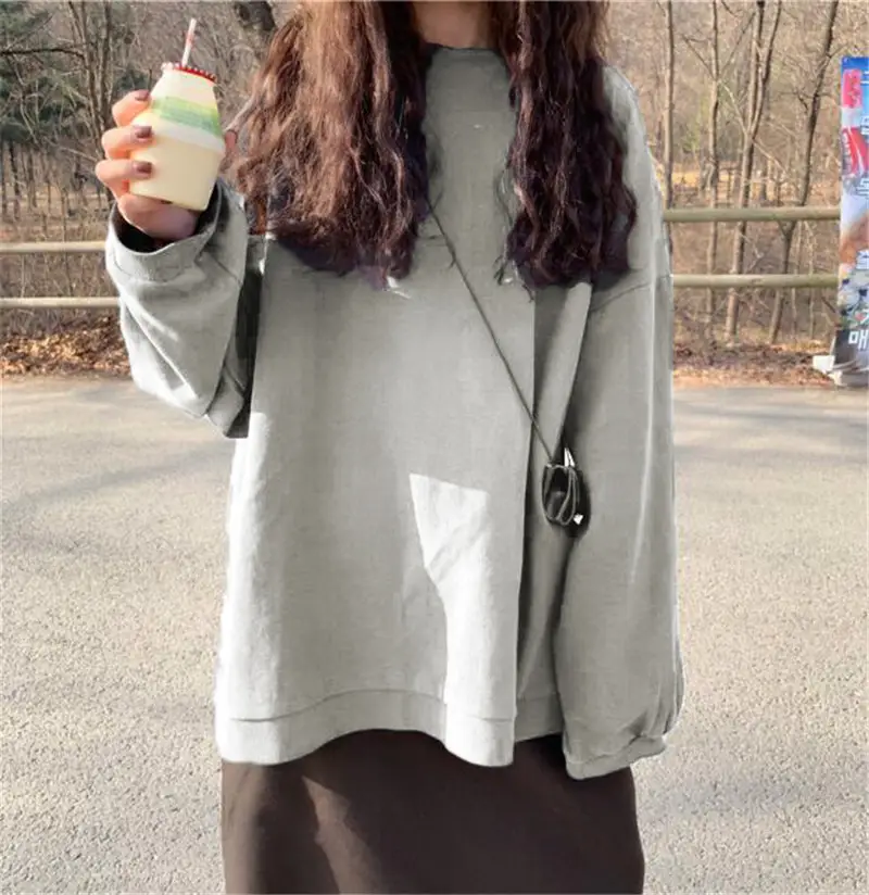 Women's Cotton Loose Sweatshirt White Spring Autumn — feature 17