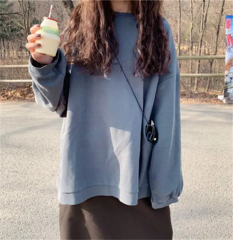 Women's Cotton Loose Sweatshirt White Spring Autumn — feature 3