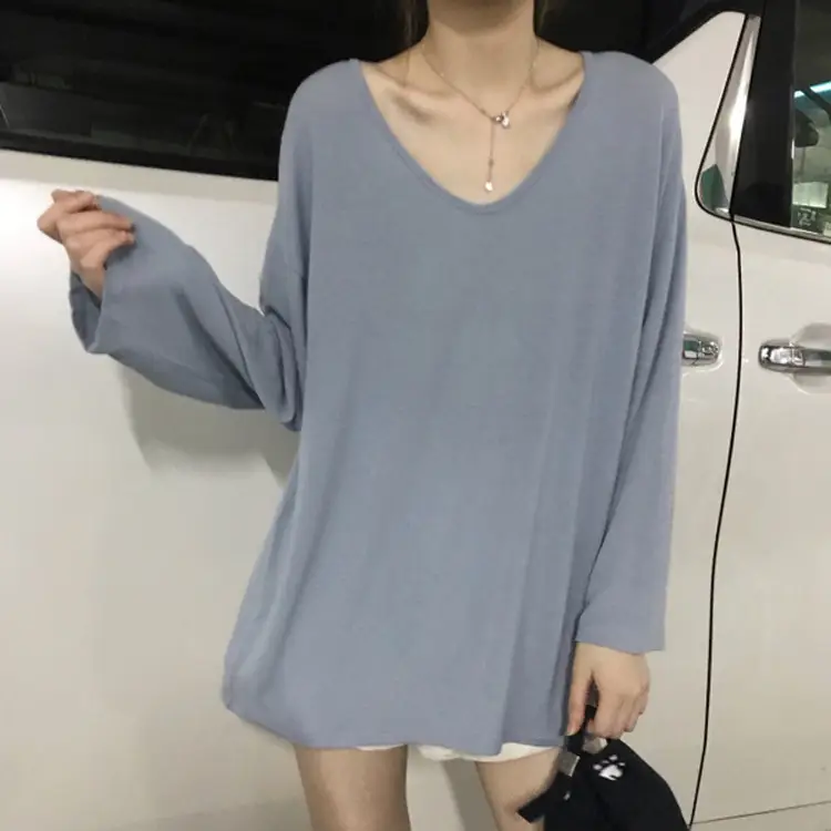 Women's Grey Long Sleeve T-Shirt for Spring Autumn Winter - Image 8