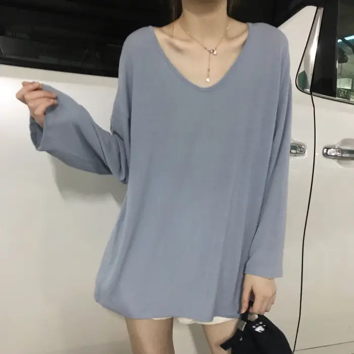 Women's Grey Long Sleeve T-Shirt for Spring Autumn Winter - Image 4