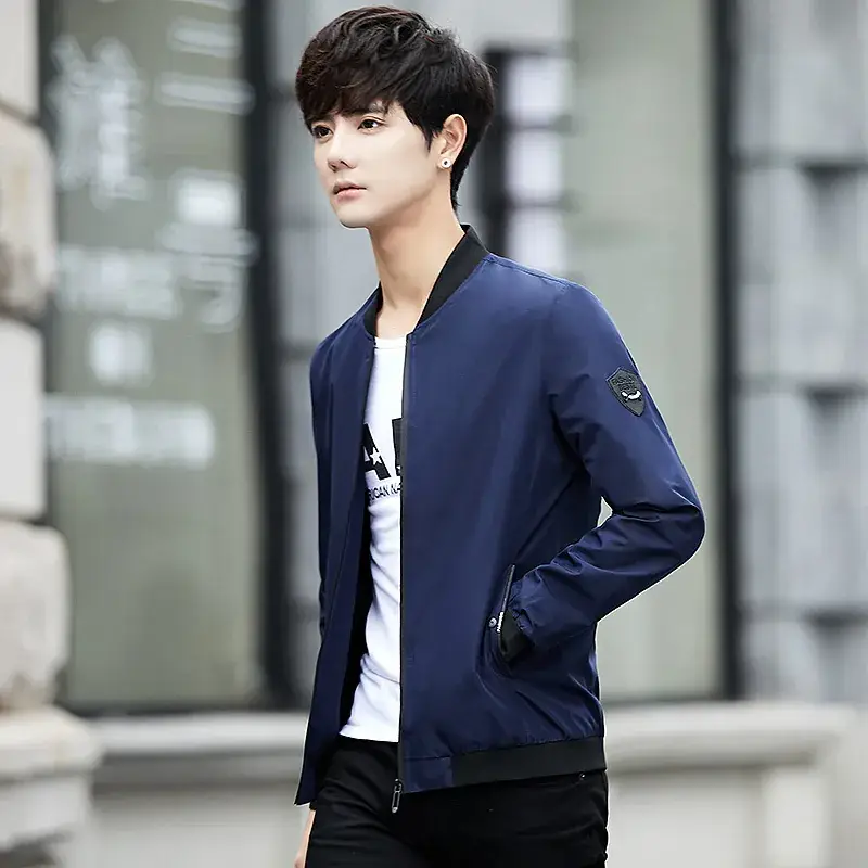 Men's Slim Fit Baseball Collar Jacket Olive Green - Image 2