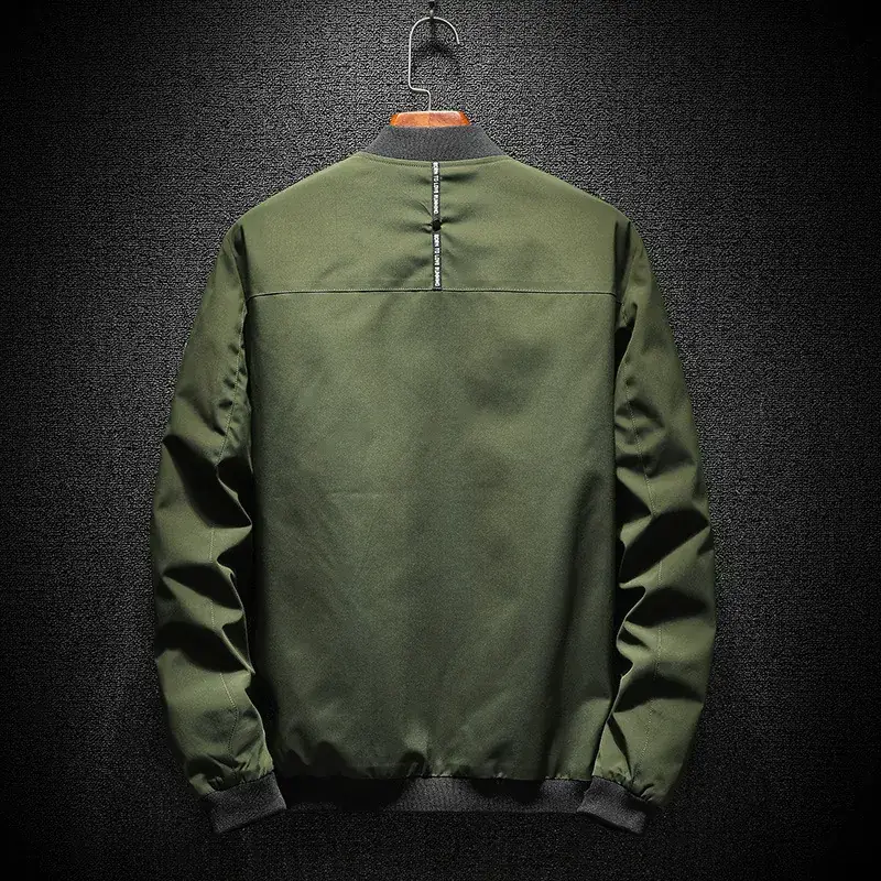 Men's Green Baseball Collar Jacket Solid Color Youth Casual Coat - Image 5