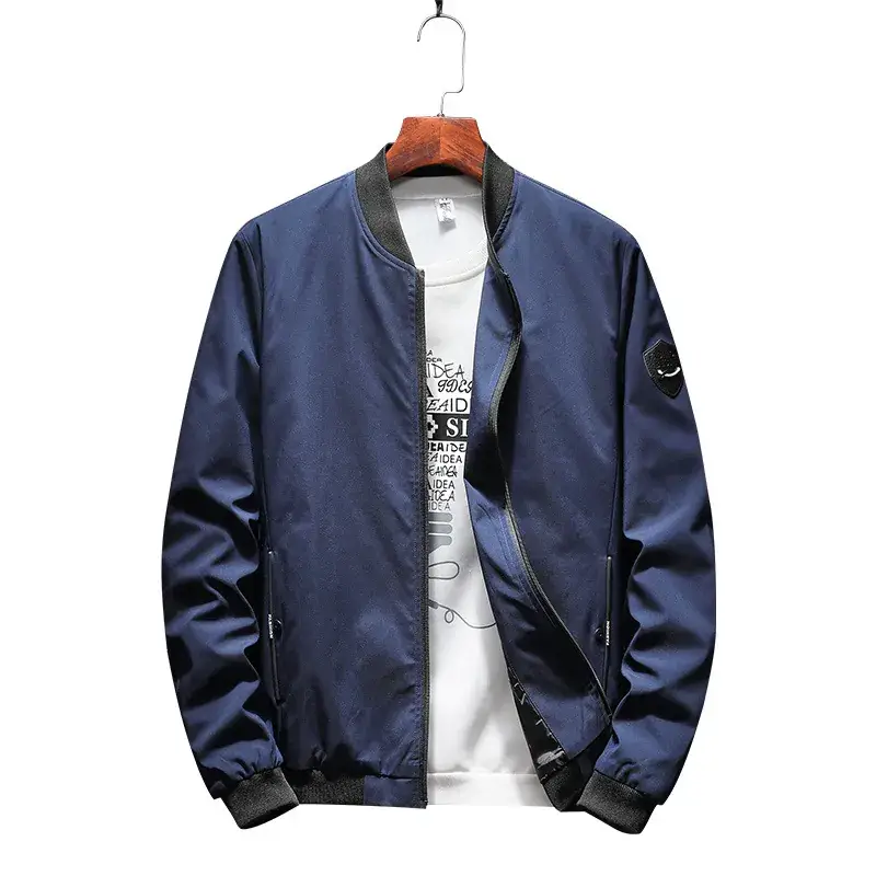 Men's Green Baseball Collar Jacket Solid Color Youth Casual Coat - Image 6