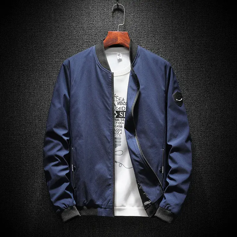 Men's Green Baseball Collar Jacket Solid Color Youth Casual Coat - Image 2