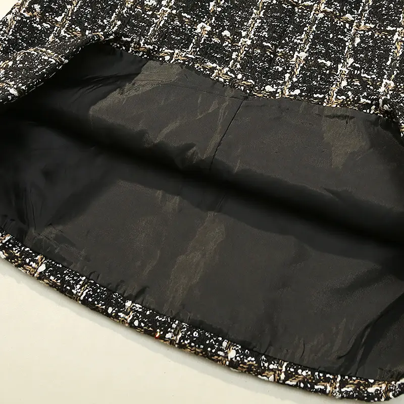 Korean Tweed Plaid Skirt High Waist Slimming - Image 5