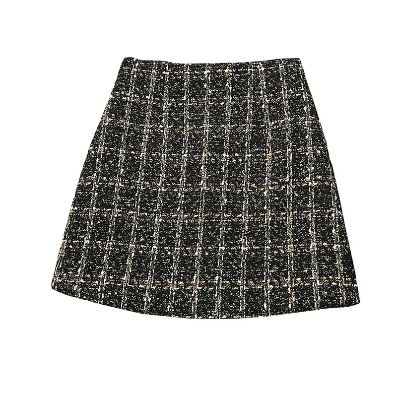 Korean Tweed Plaid Skirt High Waist Slimming - Image 6