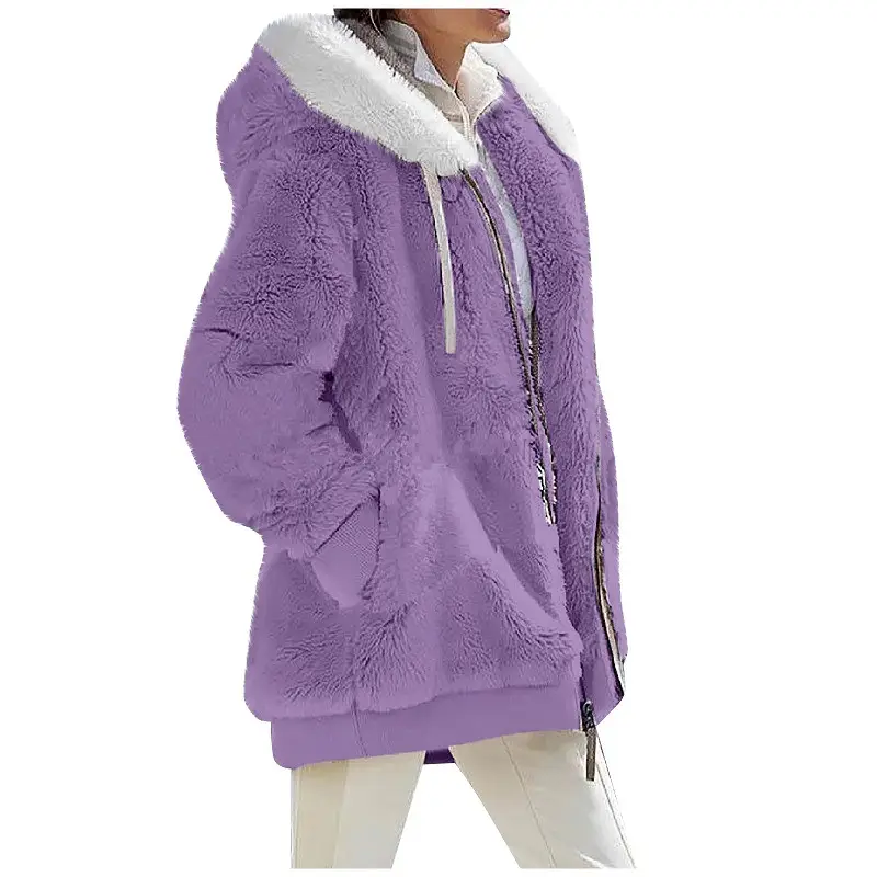 Purple Faux Fur Hooded Jacket for Women 2025 Winter - Image 4