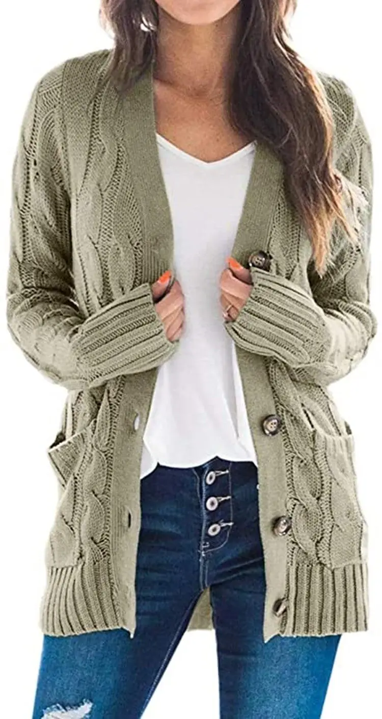 Women's 2024 Cardigan Sweater Jacket Solid Color Twist Button — feature 2