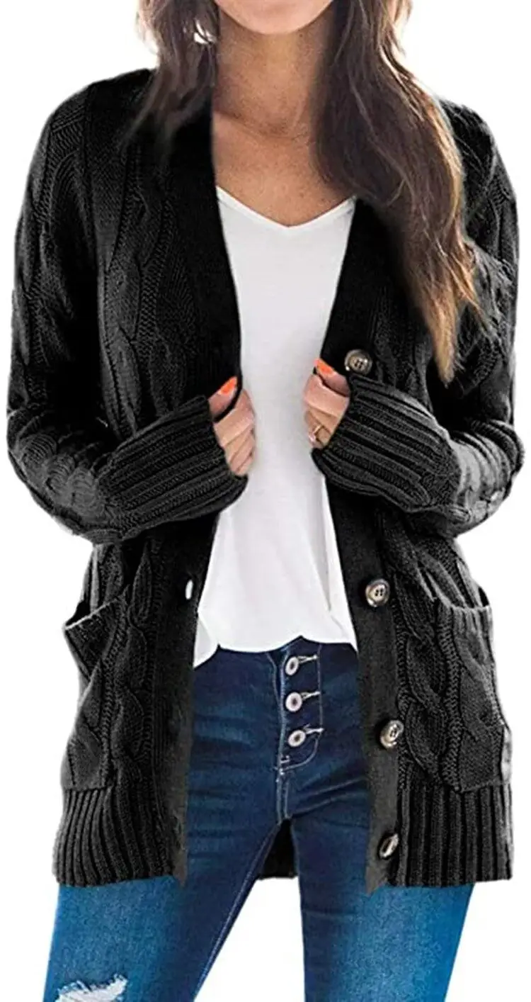 Women's 2024 Cardigan Sweater Jacket Solid Color Twist Button — feature 6