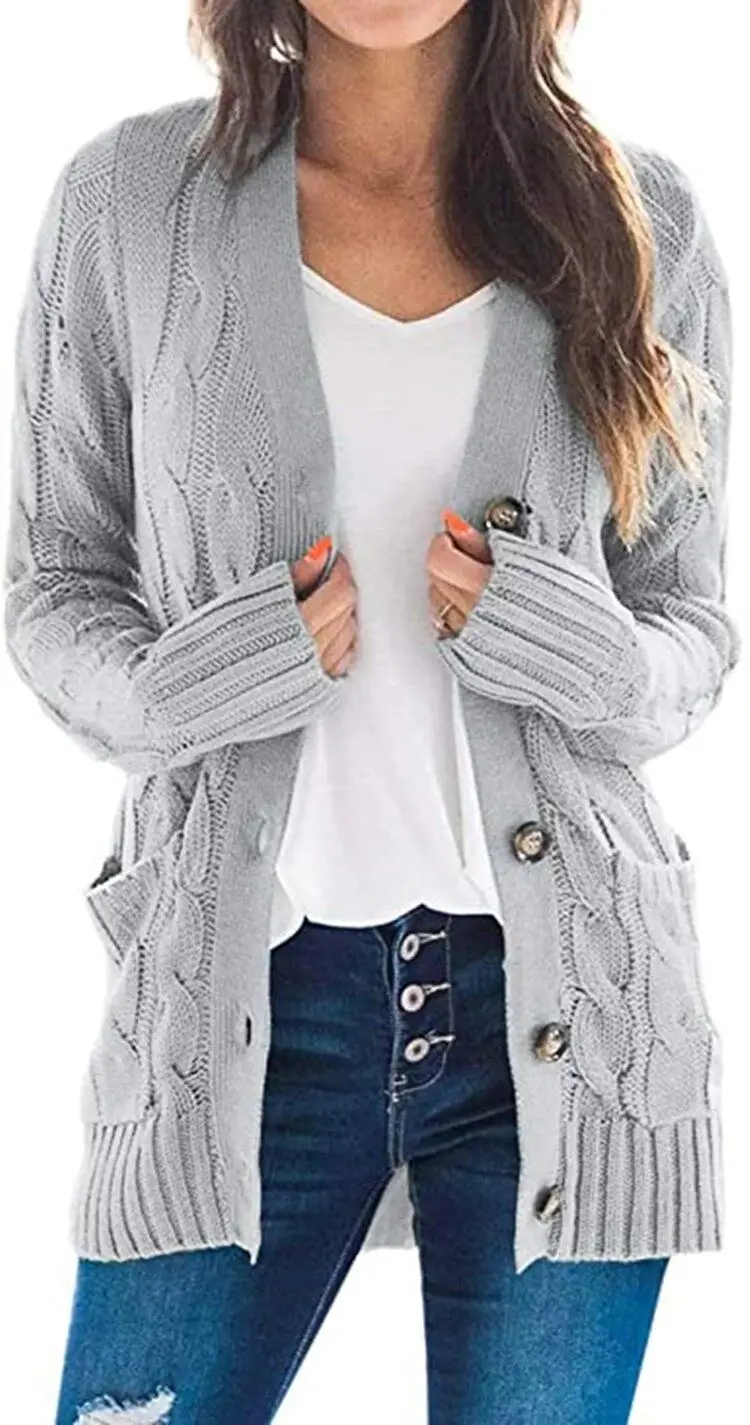 Women's 2024 Cardigan Sweater Jacket Solid Color Twist Button — feature 8