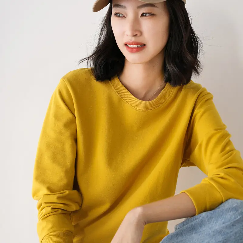 Women Yellow Cotton Round Neck Sweater Lazy Style - Image 10