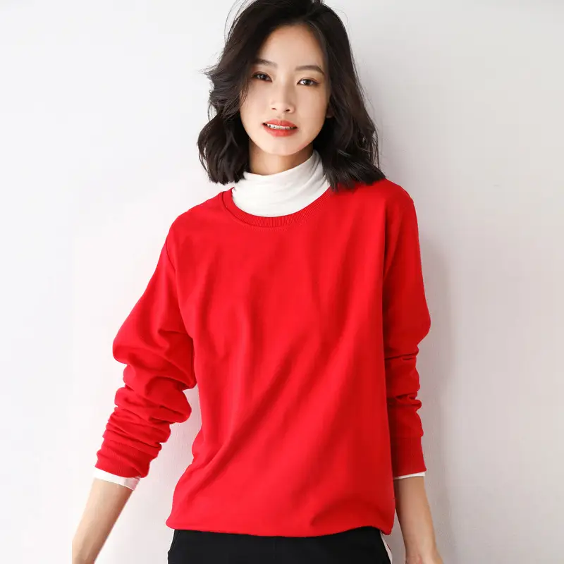 Women Yellow Cotton Round Neck Sweater Lazy Style - Image 2