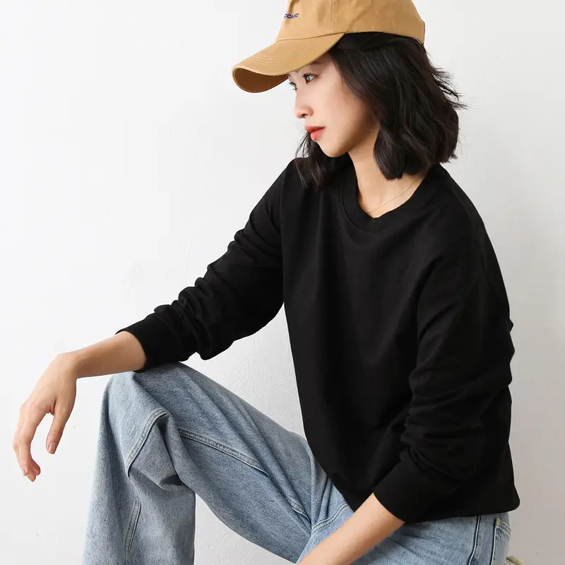 Women Yellow Cotton Round Neck Sweater Lazy Style - Image 5