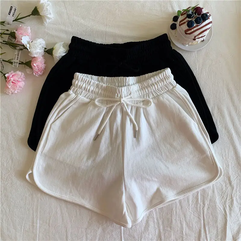 Women's White Loose Summer Shorts High Waist Wide Leg