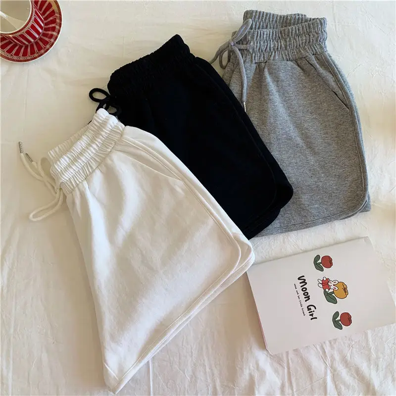 Women's White Loose Summer Shorts High Waist Wide Leg