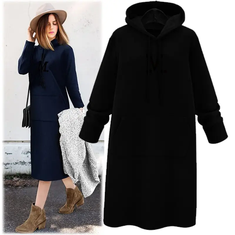 Grey Hooded Sweatshirt Women Mid-Length Loose Fit