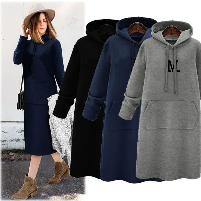 Grey Hooded Sweatshirt Women Mid-Length Loose Fit