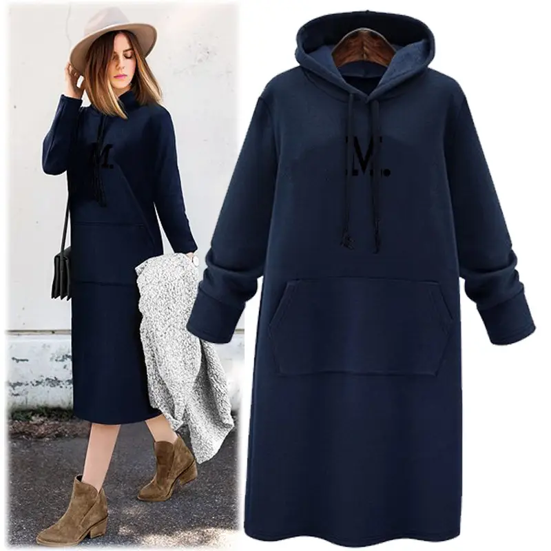 Grey Hooded Sweatshirt Women Mid-Length Loose Fit