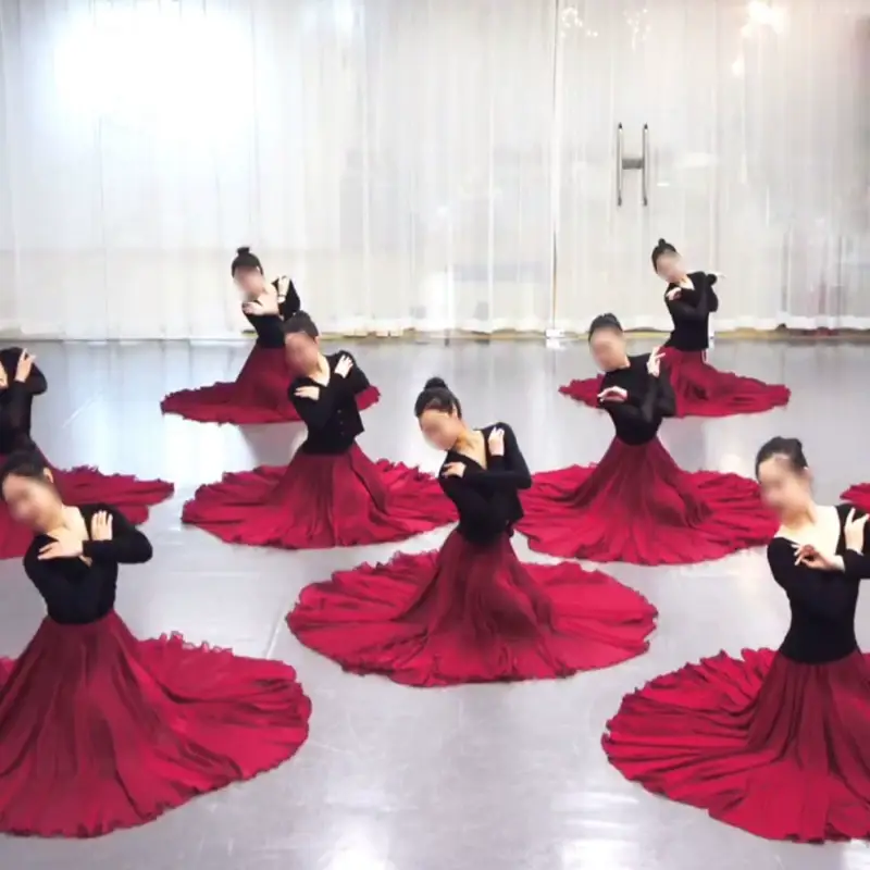 Elegant Classical Dance Suit Women Black Large Swing Skirt — feature 38