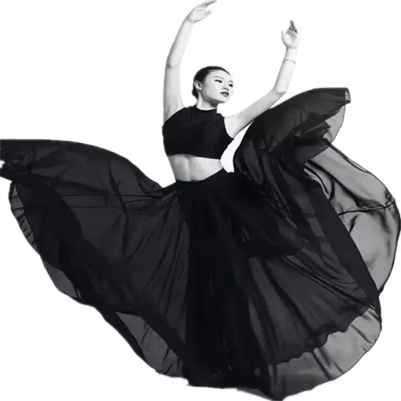 Elegant Classical Dance Suit Women Black Large Swing Skirt — feature 40