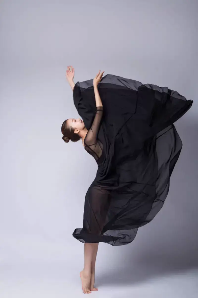 Elegant Classical Dance Suit Women Black Large Swing Skirt — feature 42