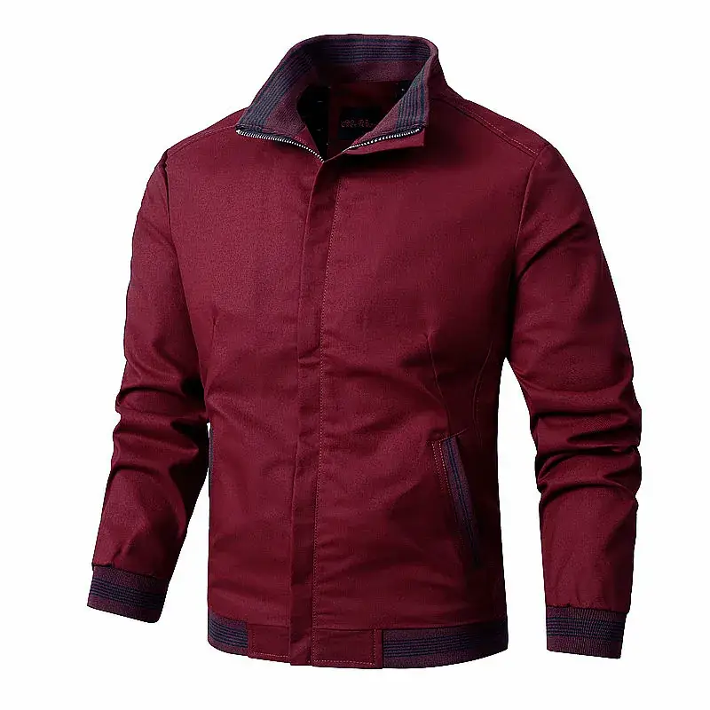 Men Maroon Side Slit Zipper Jacket Slim Fit Loose - Image 3