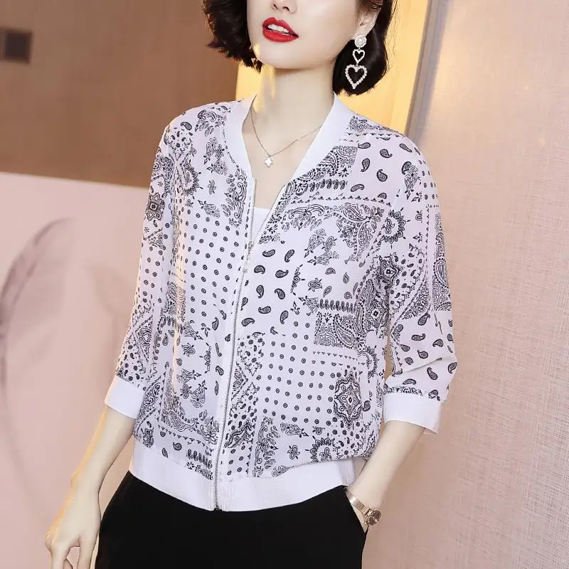 Women Printed Sun Protection Jacket Cardigan Top Large Size - Image 15