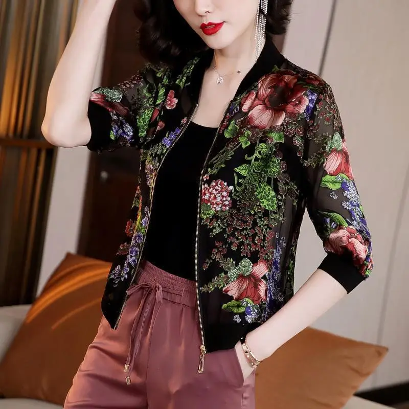 Women Printed Sun Protection Jacket Cardigan Top Large Size - Image 2