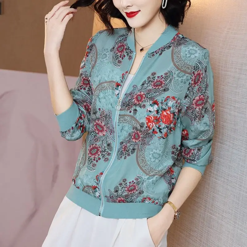 Women Printed Sun Protection Jacket Cardigan Top Large Size - Image 8