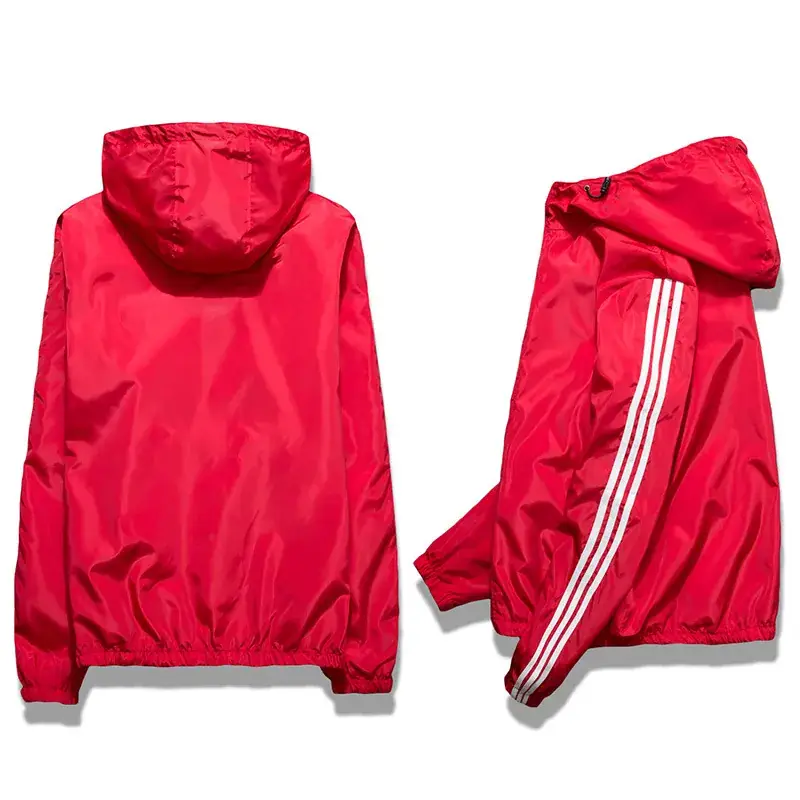 Men's Orange 3-Bar Trench Coat Spring Autumn Hooded Top - Image 11