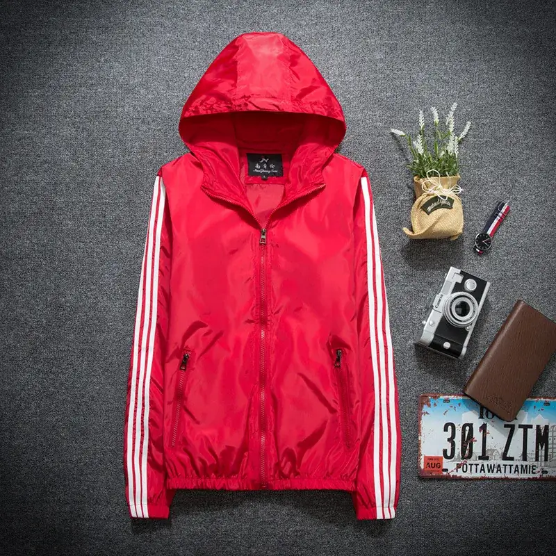 Men's Orange 3-Bar Trench Coat Spring Autumn Hooded Top - Image 2